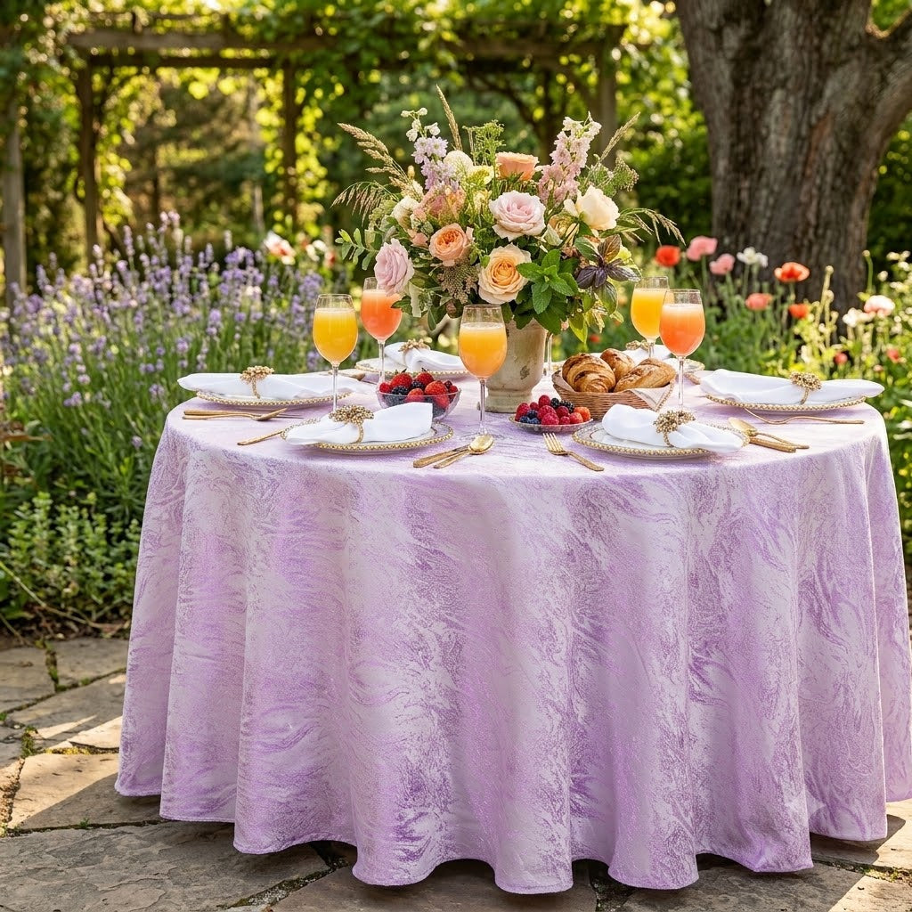 132" Round Mirage Jacquard Polyester Tablecloth - Lavender (1pc)