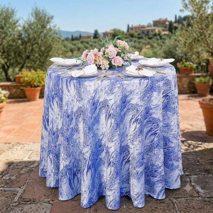 132" Round Mirage Jacquard Polyester Tablecloth - Royal Blue (1pc)