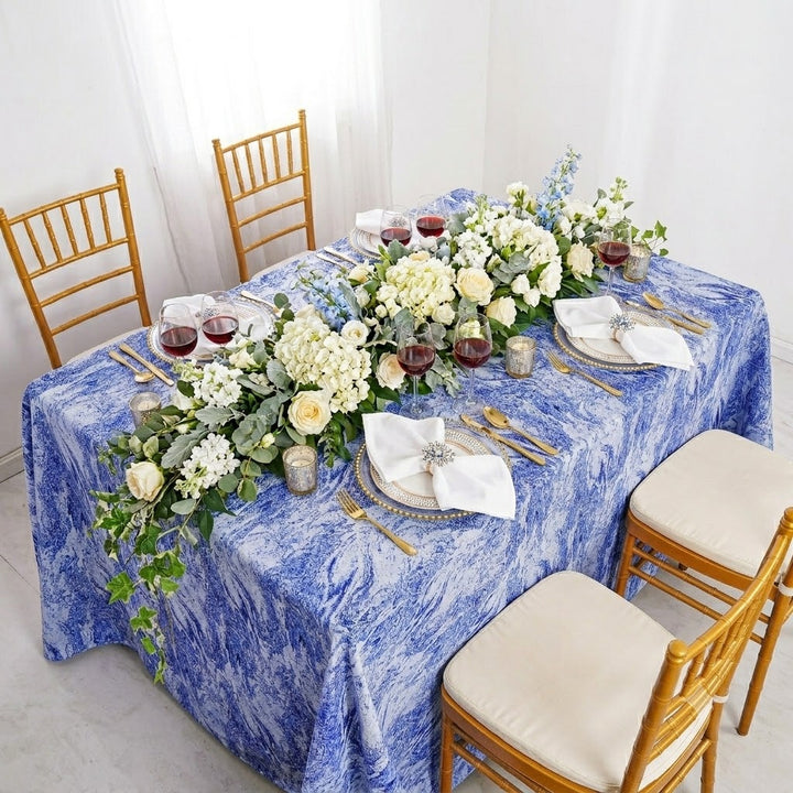 90"x132" Seamless Rectangular Mirage Jacquard Polyester Tablecloth - Royal Blue (1pc)