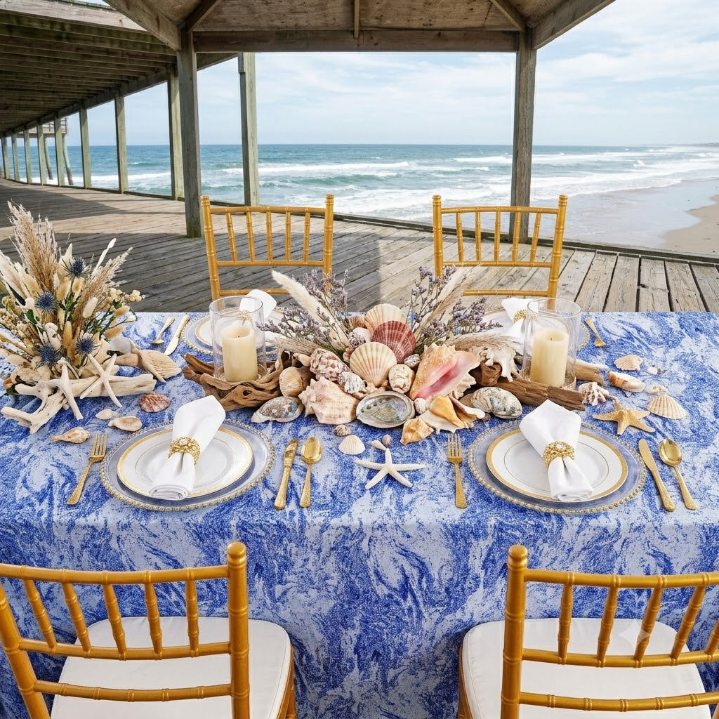 90"x132" Seamless Rectangular Mirage Jacquard Polyester Tablecloth - Royal Blue (1pc)