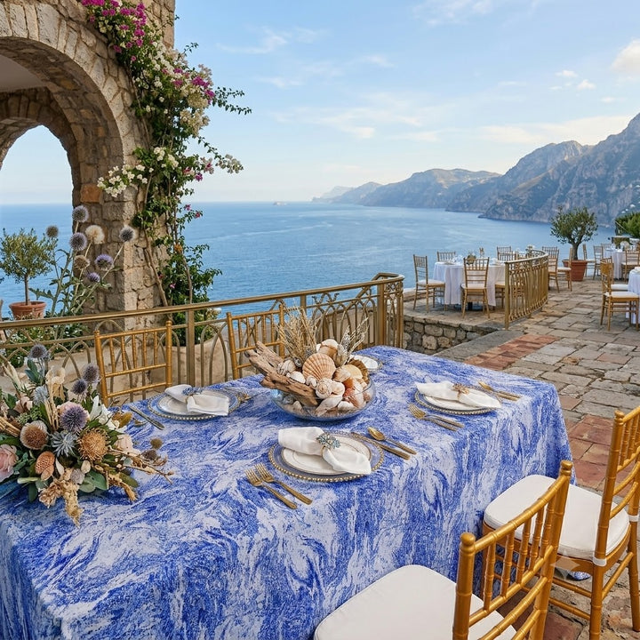 90"x132" Seamless Rectangular Mirage Jacquard Polyester Tablecloth - Royal Blue (1pc)
