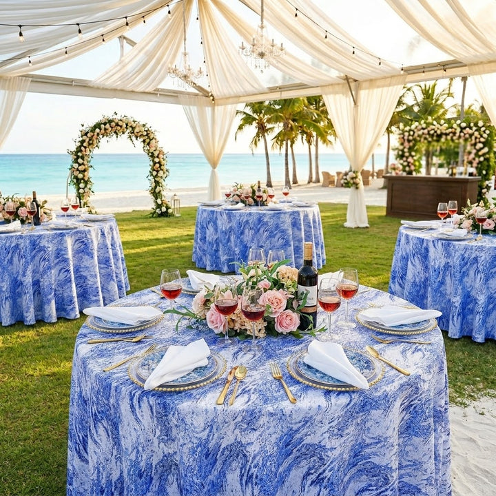 132" Round Mirage Jacquard Polyester Tablecloth - Royal Blue (1pc)