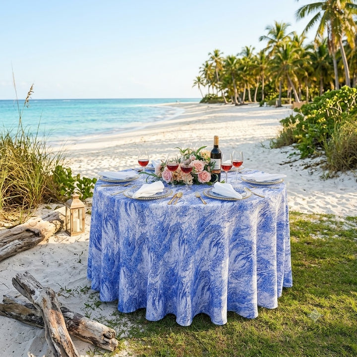 132" Round Mirage Jacquard Polyester Tablecloth - Royal Blue (1pc)