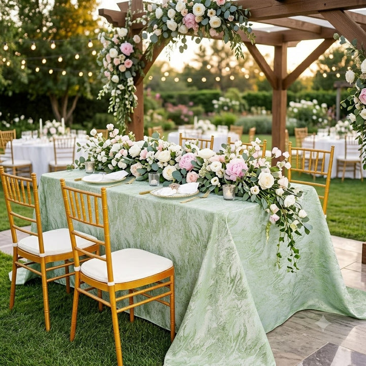 90"x156" Seamless Rectangular Mirage Jacquard Polyester Tablecloth - Sage Green (1pc)