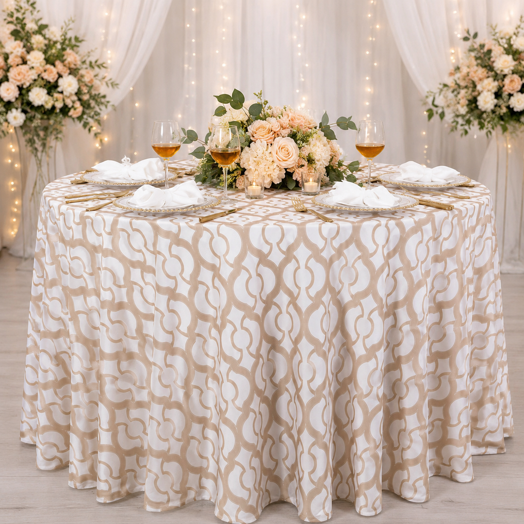 Nappe ronde Miramar Scuba (sans plis) de 132 po - Champagne (1 pièce)