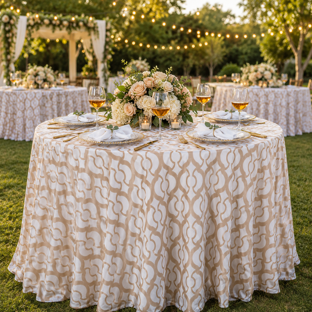 Nappe ronde Miramar Scuba (sans plis) de 132 po - Champagne (1 pièce)