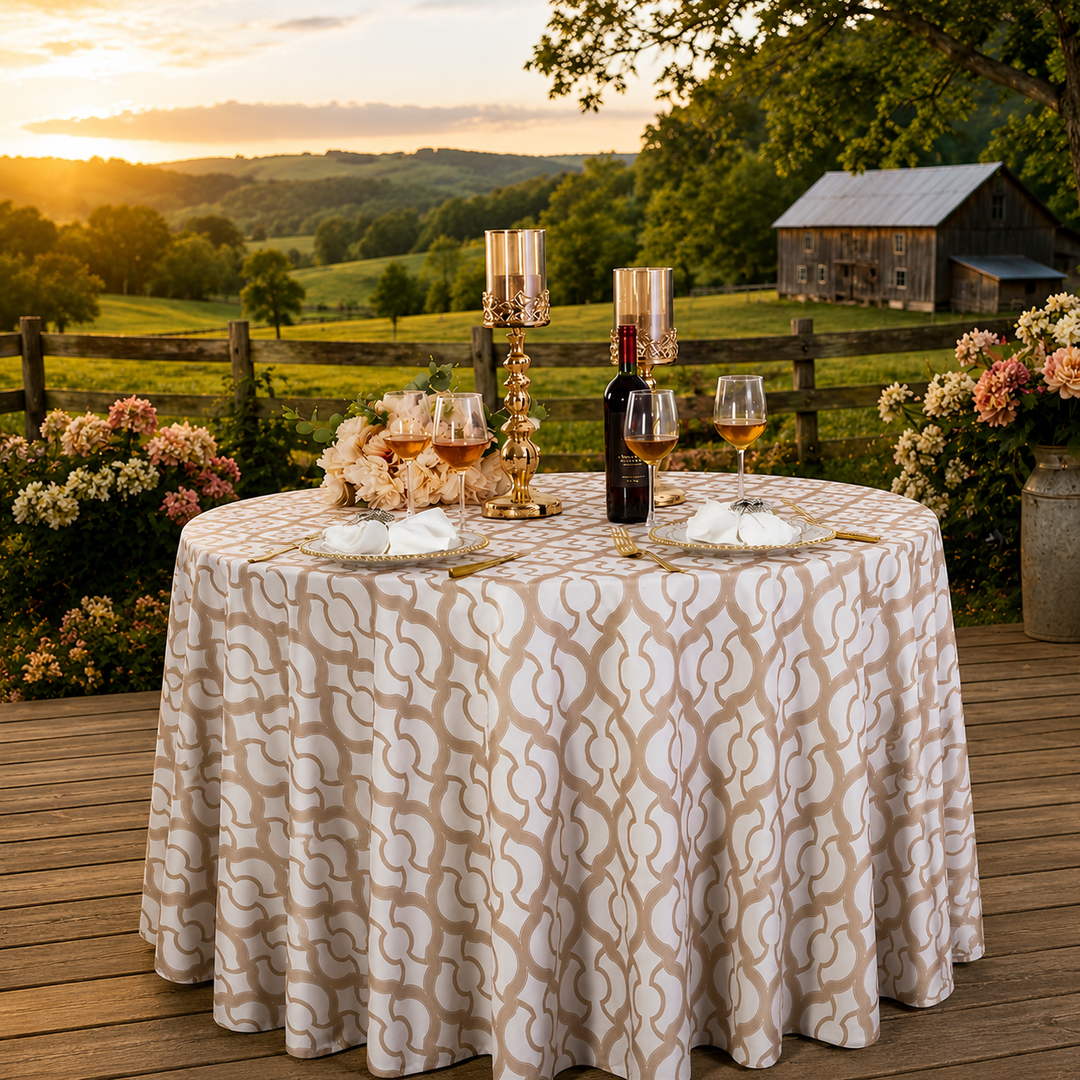 Nappe ronde Miramar Scuba (sans plis) de 132 po - Champagne (1 pièce)