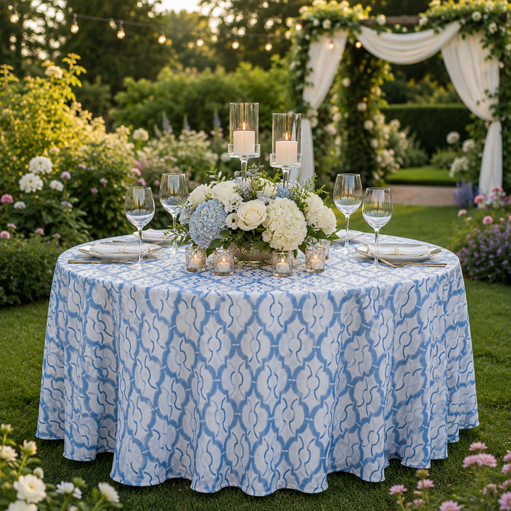 132" Round Miramar Scuba (Wrinkle-Free) (240 GSM) Tablecloth - Dusty Blue (1pc)