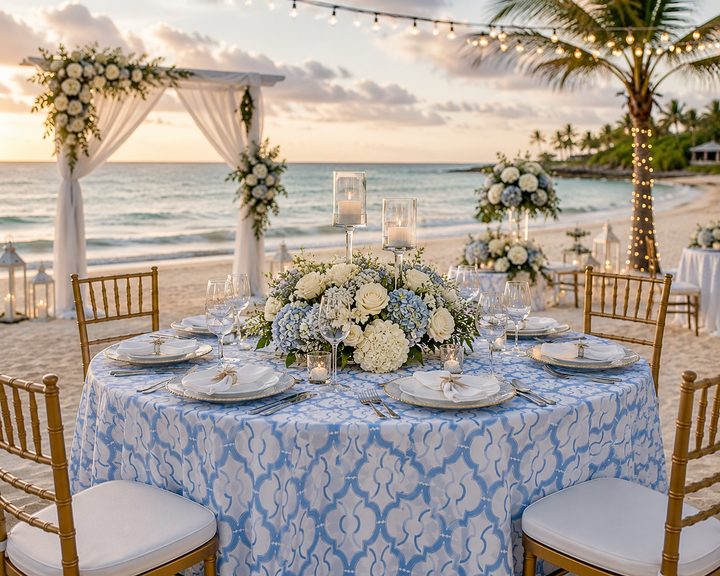 132" Round Miramar Scuba (Wrinkle-Free) (240 GSM) Tablecloth - Dusty Blue (1pc)