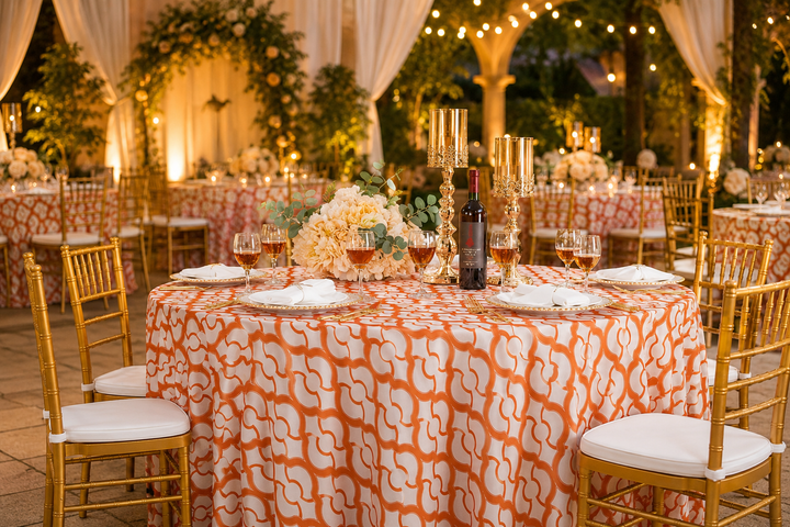 120" Seamless Round Miramar Scuba (Wrinkle-Free) (240 GSM) Tablecloth - Orange (1pc)