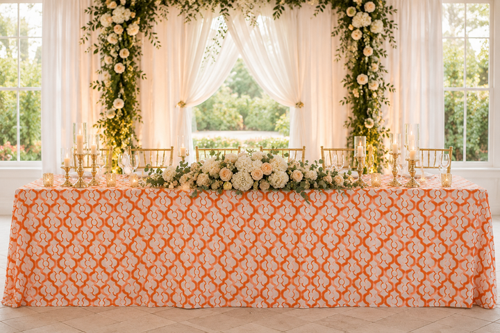 90"x132" Seamless Rectangular Miramar Scuba (Wrinkle-Free) (240 GSM) Tablecloth - Orange (1pc)