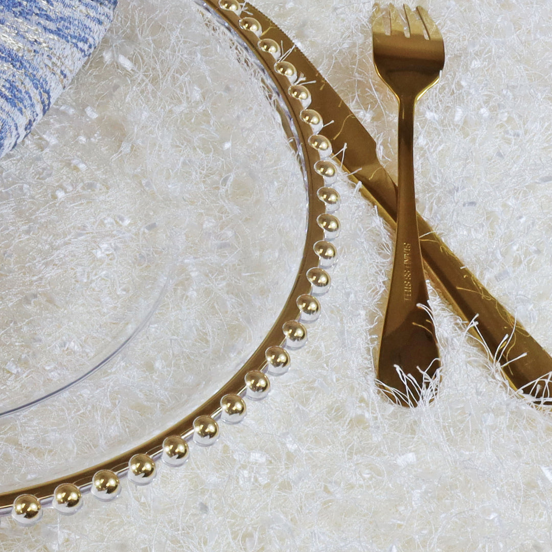 13" Clear Acrylic Charger Plates With Extra Gold Beaded Rim (6pcs)