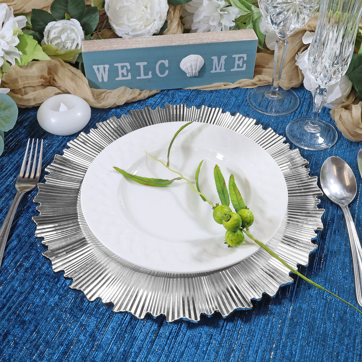 13" Silver Metallic Sunray Acrylic Charger Plates (6pcs)