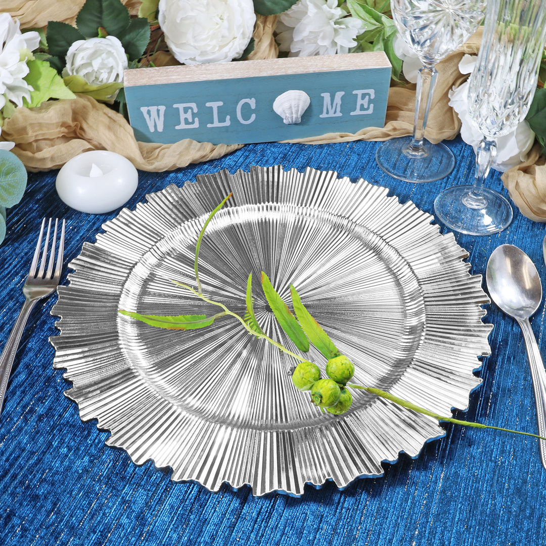 13" Silver Metallic Sunray Acrylic Charger Plates (6pcs)
