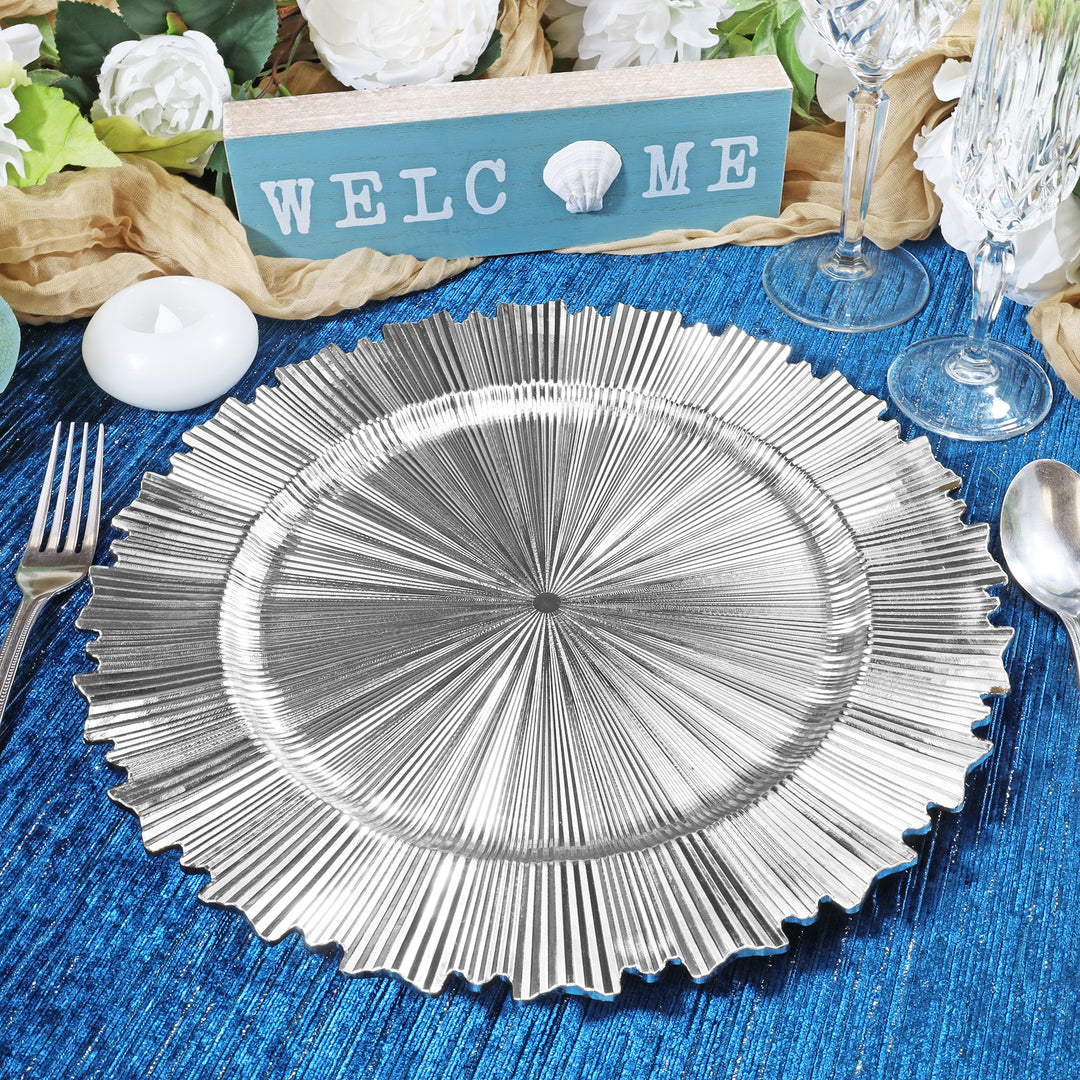 13" Silver Metallic Sunray Acrylic Charger Plates (6pcs)
