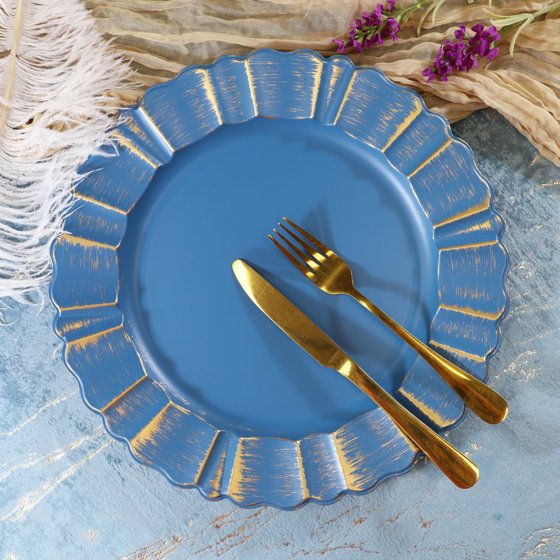 Scalloped with Gold Trim Plastic Charger Plate 13 - Blue – Events and Scalloped with Gold Trim Plastic Charger Plate 13 - Blue – Events and