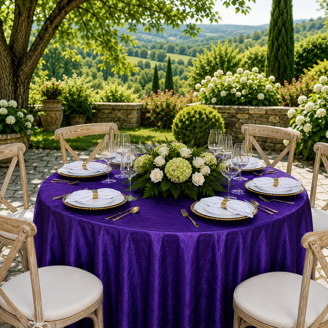 120" Seamless Round Crushed Taffeta Tablecloth - Regency Purple (1pc)
