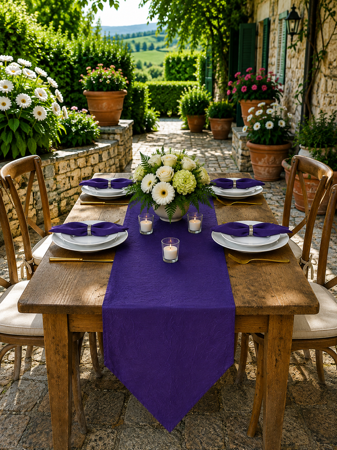 Chemin de table en taffetas écrasé 13"x108" - Violet Régence (1pc)