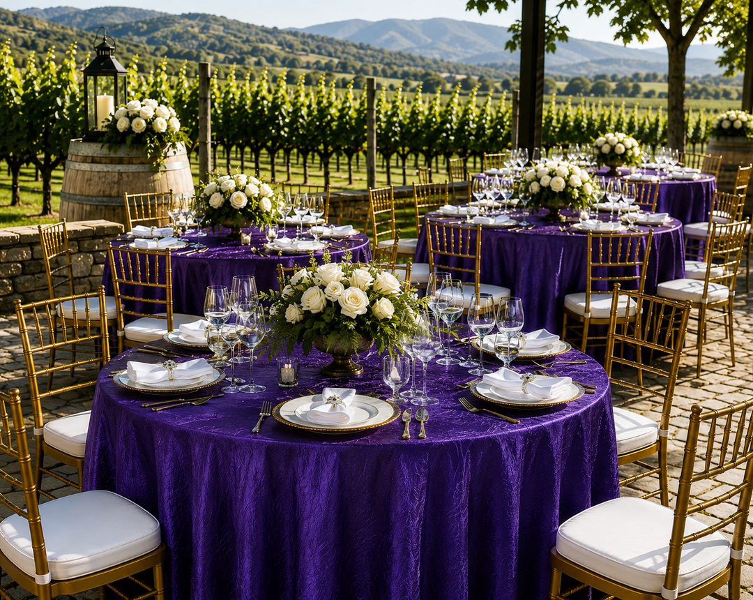 120" Seamless Round Crushed Taffeta Tablecloth - Regency Purple (1pc)