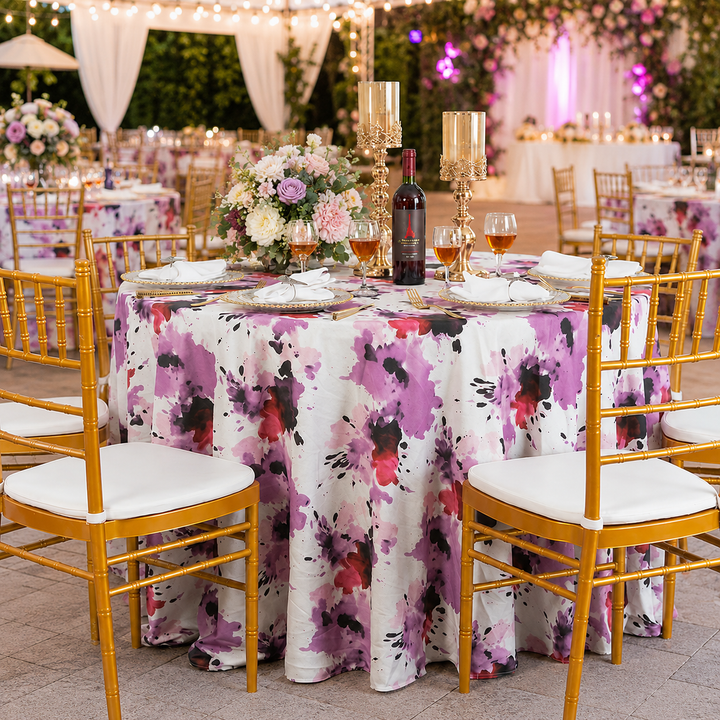 120" Seamless Round Splatter Garden Scuba (Wrinkle-Free) (240 GSM) Tablecloth - (1pc)