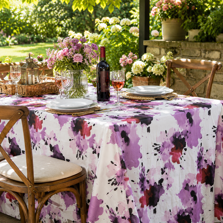 90"x156" Seamless Rectangular Splatter Garden Scuba (Wrinkle-Free) (240 GSM) Tablecloth - (1pc)