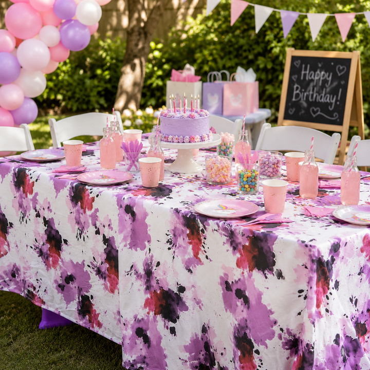 90"x156" Seamless Rectangular Splatter Garden Scuba (Wrinkle-Free) (240 GSM) Tablecloth - (1pc)