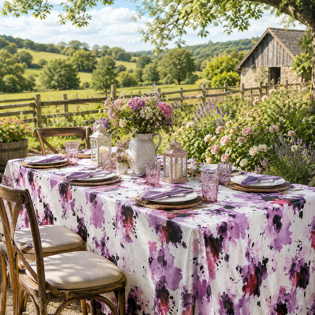 90"x156" Seamless Rectangular Splatter Garden Scuba (Wrinkle-Free) (240 GSM) Tablecloth - (1pc)
