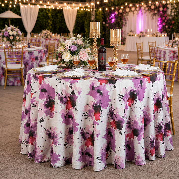 120" Seamless Round Splatter Garden Scuba (Wrinkle-Free) (240 GSM) Tablecloth - (1pc)
