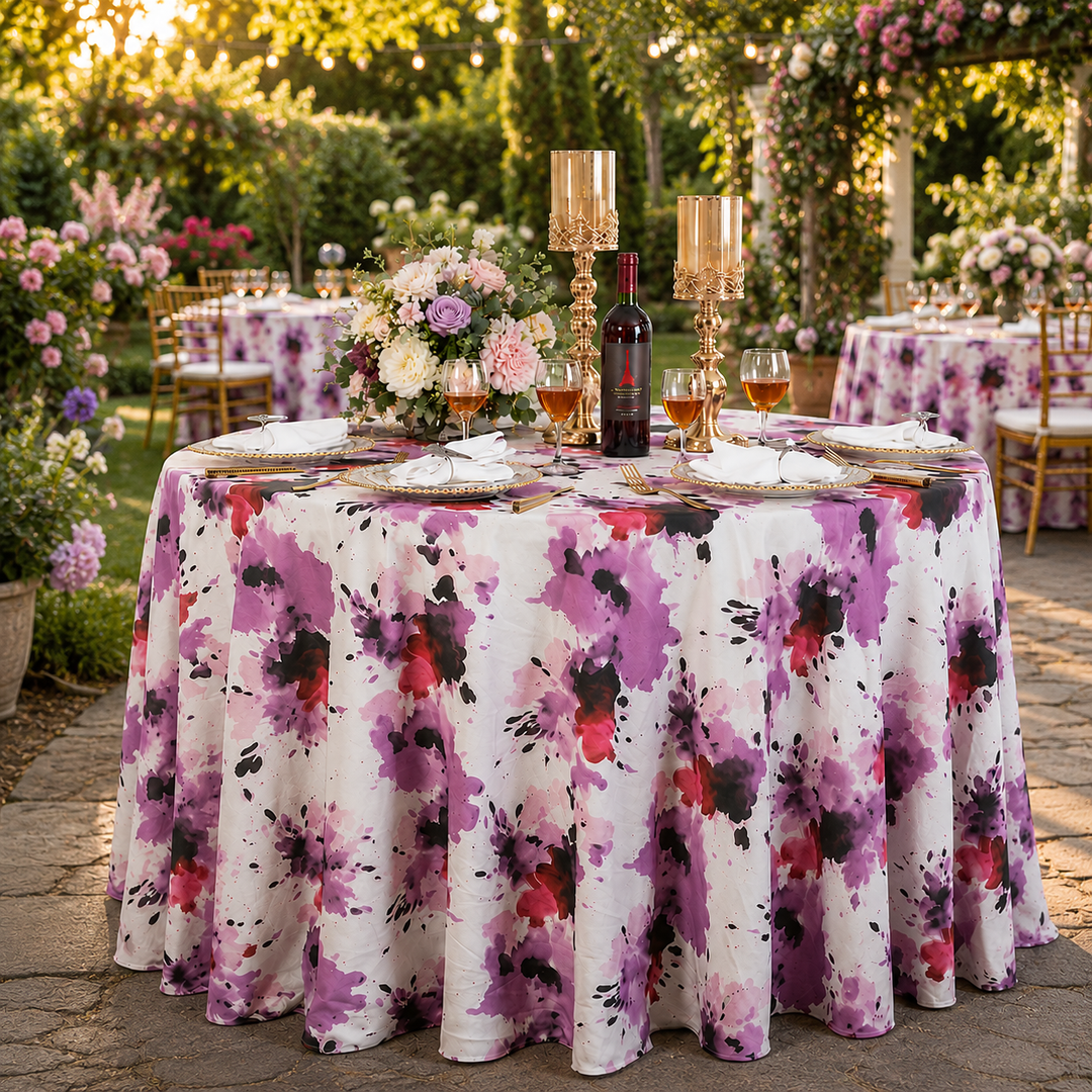 120" Seamless Round Splatter Garden Scuba (Wrinkle-Free) (240 GSM) Tablecloth - (1pc)