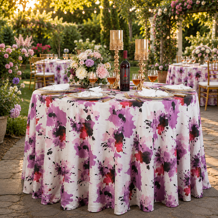 120" Seamless Round Splatter Garden Scuba (Wrinkle-Free) (240 GSM) Tablecloth - (1pc)
