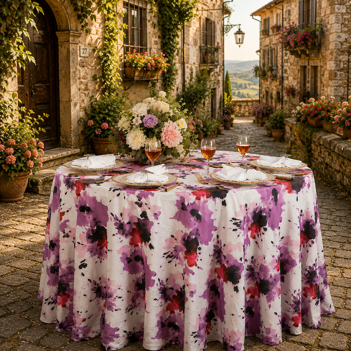 120" Seamless Round Splatter Garden Scuba (Wrinkle-Free) (240 GSM) Tablecloth - (1pc)