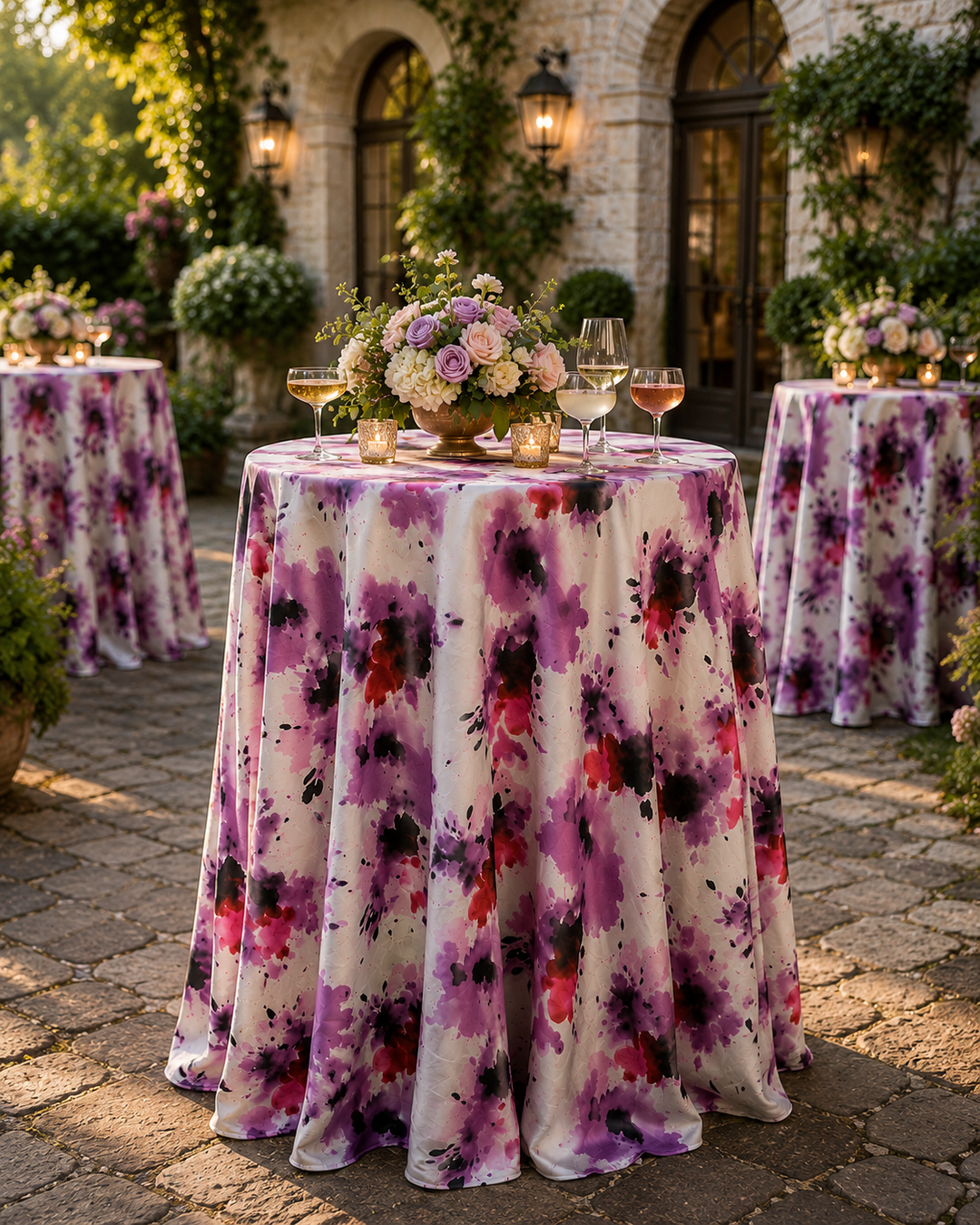 120" Seamless Round Splatter Garden Scuba (Wrinkle-Free) (240 GSM) Tablecloth - (1pc)