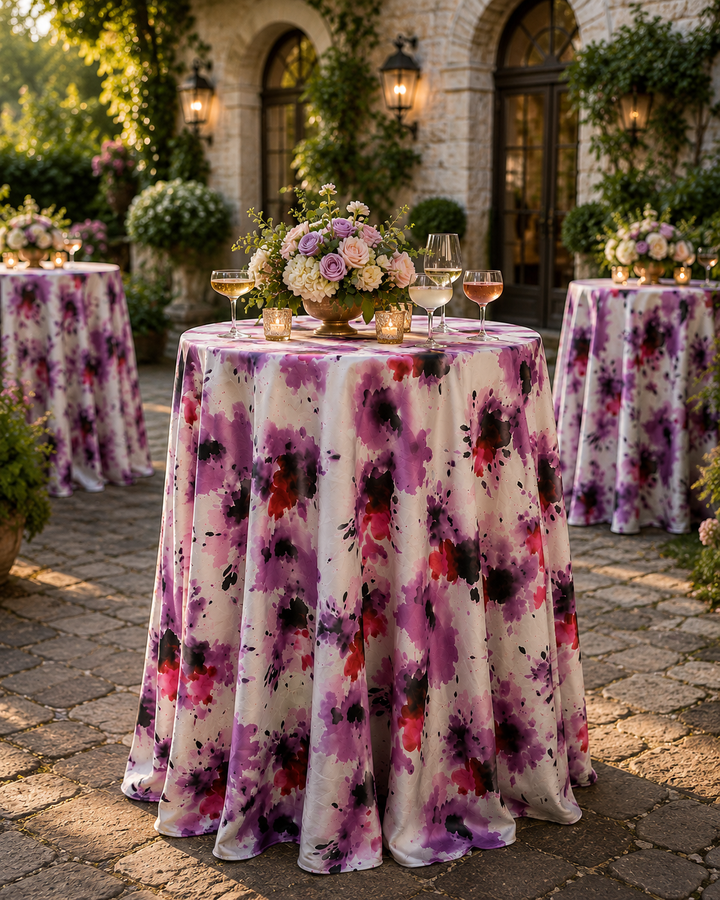 120" Seamless Round Splatter Garden Scuba (Wrinkle-Free) (240 GSM) Tablecloth - (1pc)