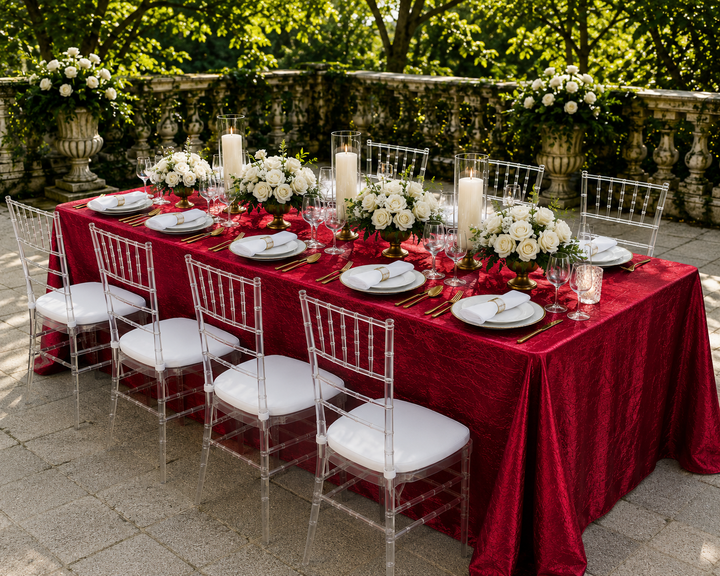 90"x156" Seamless Rectangular Crushed Taffeta Tablecloth - Apple Red (1pc)