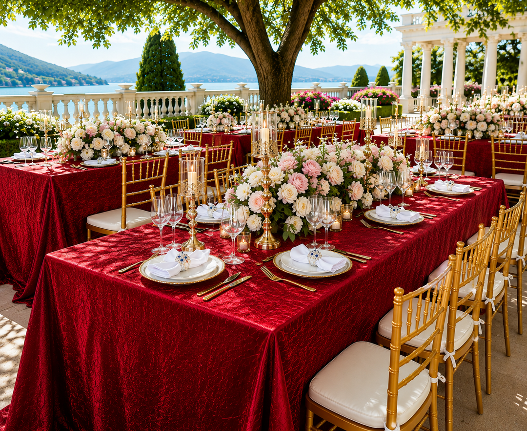 90"x156" Seamless Rectangular Crushed Taffeta Tablecloth - Apple Red (1pc)