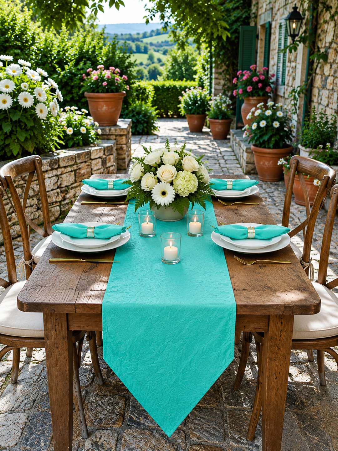 13"x108" Crushed Taffeta Table Runner - Tiff Blue/Aqua Blue (1pc)