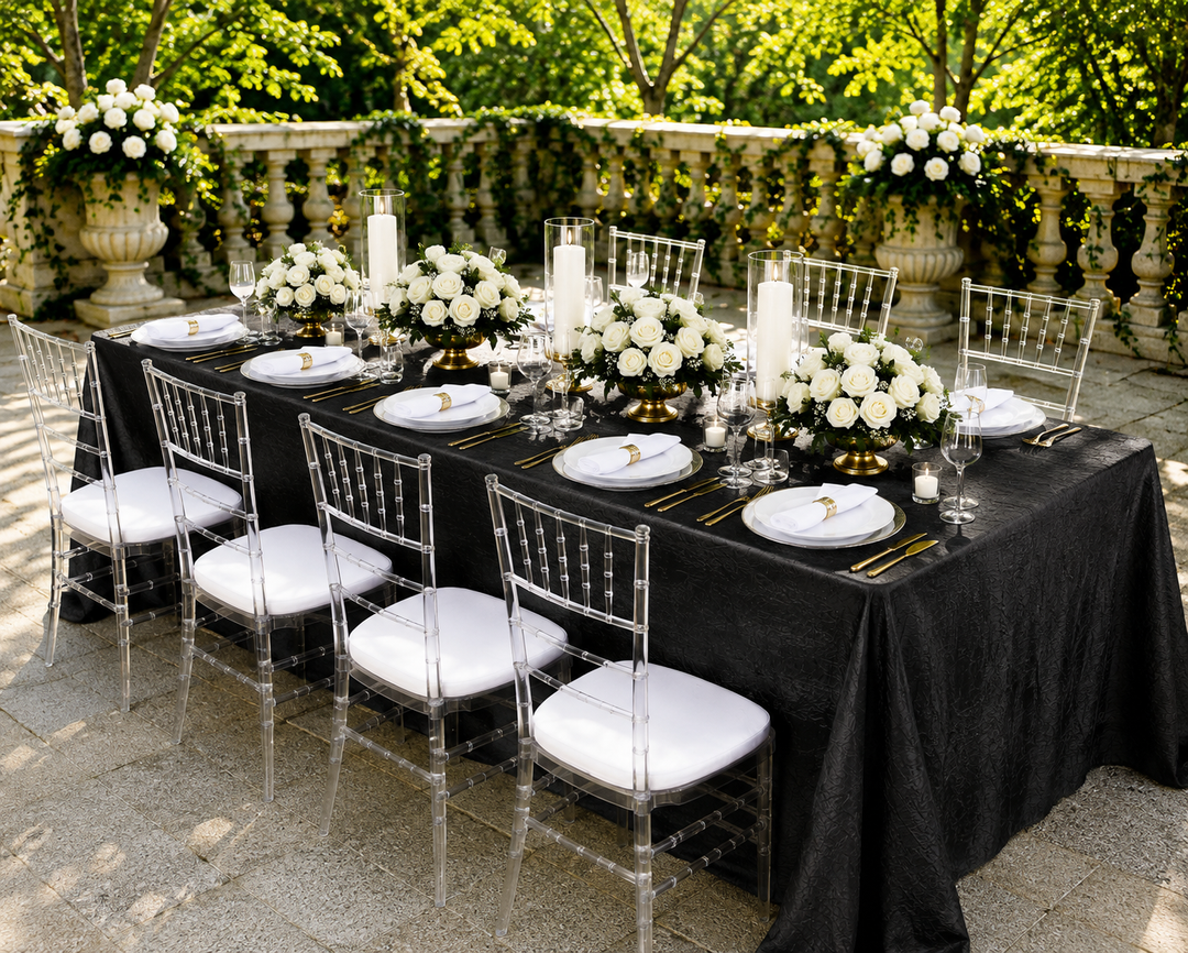 90"x132" Seamless Rectangular Crushed Taffeta Tablecloth - Black (1pc)