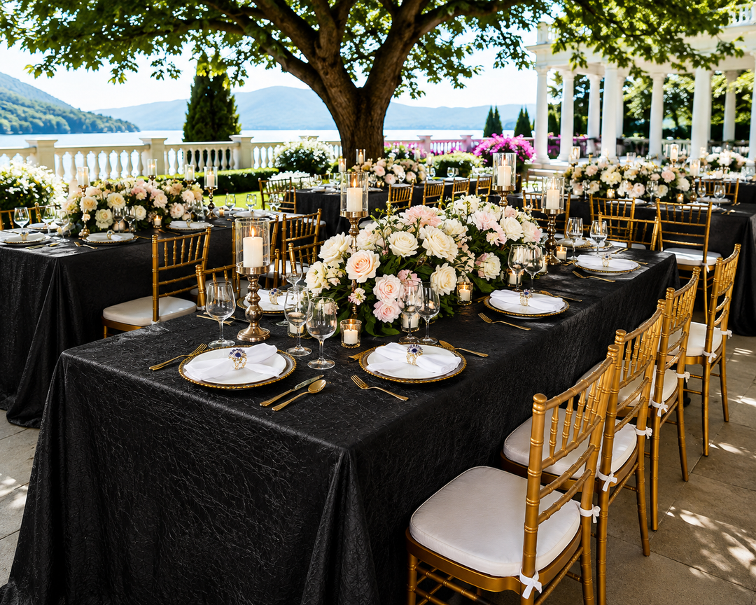 90"x132" Seamless Rectangular Crushed Taffeta Tablecloth - Black (1pc)
