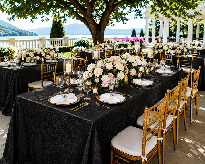90"x132" Seamless Rectangular Crushed Taffeta Tablecloth - Black (1pc)