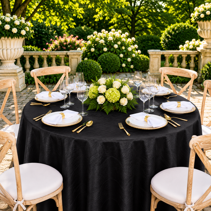 132" Round Crushed Taffeta Tablecloth - Black (1pc)