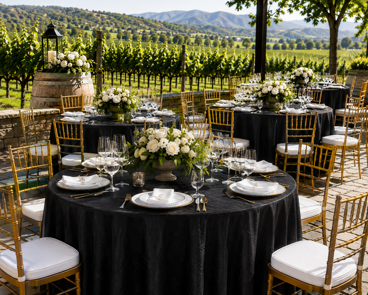 132" Round Crushed Taffeta Tablecloth - Black (1pc)