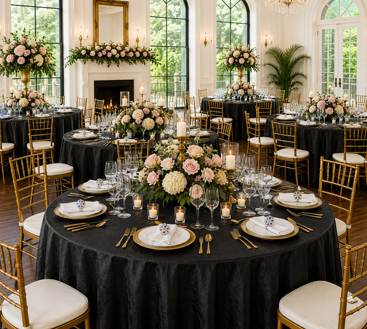 90" Seamless Round Crushed Taffeta Tablecloth - Black (1pc)