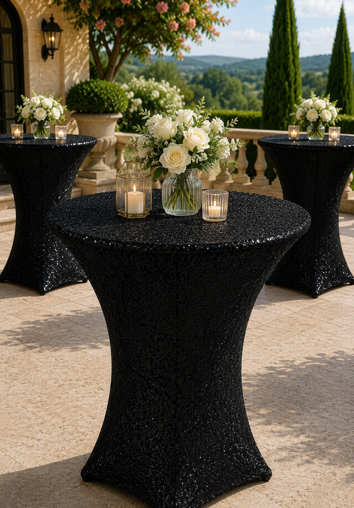 Housse de table en élasthanne à paillettes pour cocktail 36"x 42" - Noir (1pc)