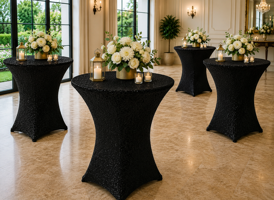 Housse de table en élasthanne à paillettes pour cocktail 36"x 42" - Noir (1pc)
