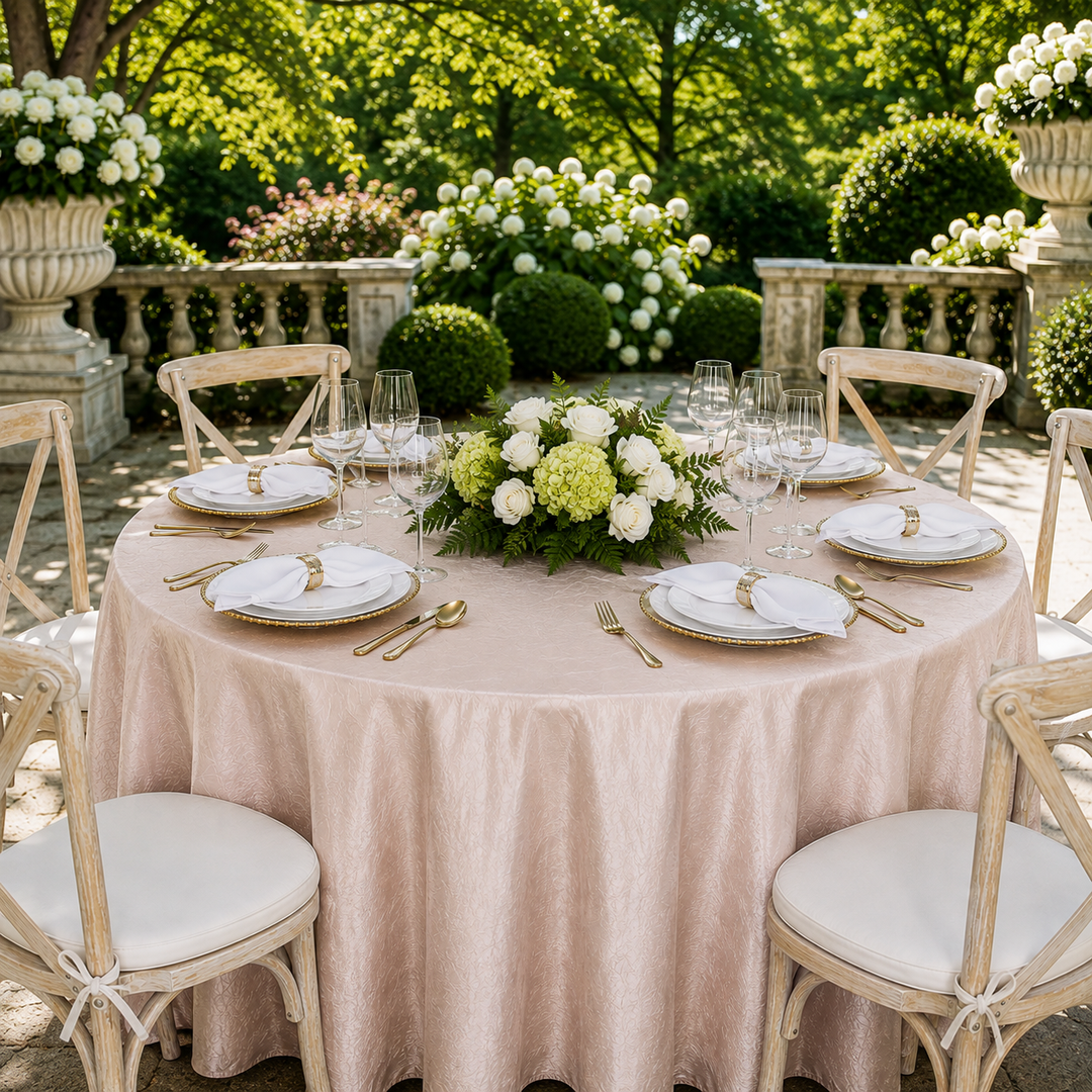 132" Round Crushed Taffeta Tablecloth - Blush Pink/Rose Gold (1pc)