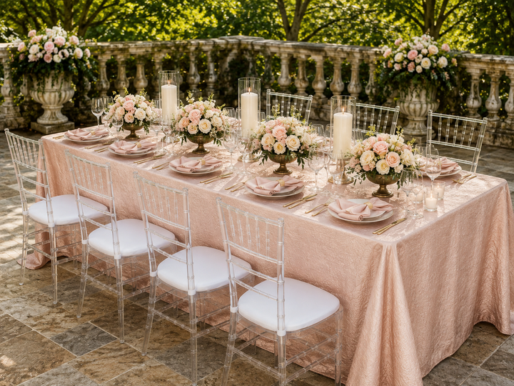 Nappe rectangulaire en taffetas écrasé sans couture, 90 "x 132", rose pâle/or rose (1 pièce)
