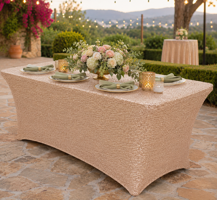 6 Ft Rectangular Sequin Spandex Table Cover - Blush Pink/Rose Gold (1pc)