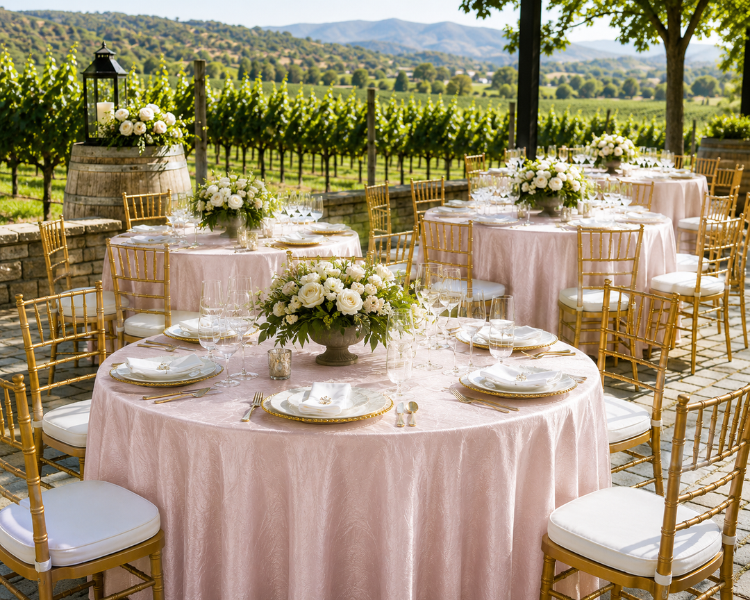 132" Round Crushed Taffeta Tablecloth - Blush Pink/Rose Gold (1pc)