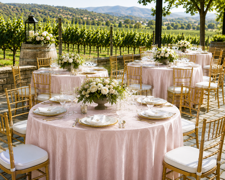 132" Round Crushed Taffeta Tablecloth - Blush Pink/Rose Gold (1pc)