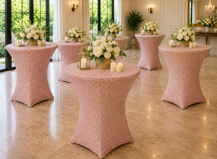 36"x42" Cocktail Sequin Spandex Table Cover - Blush Pink/Rose Gold (1pc)